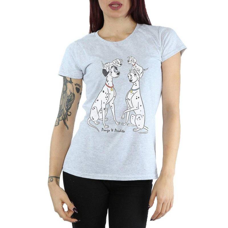 101 Dalmatians - Pongo And Perdita TShirt, für Damen, Grau, Größe L von 101 Dalmatians