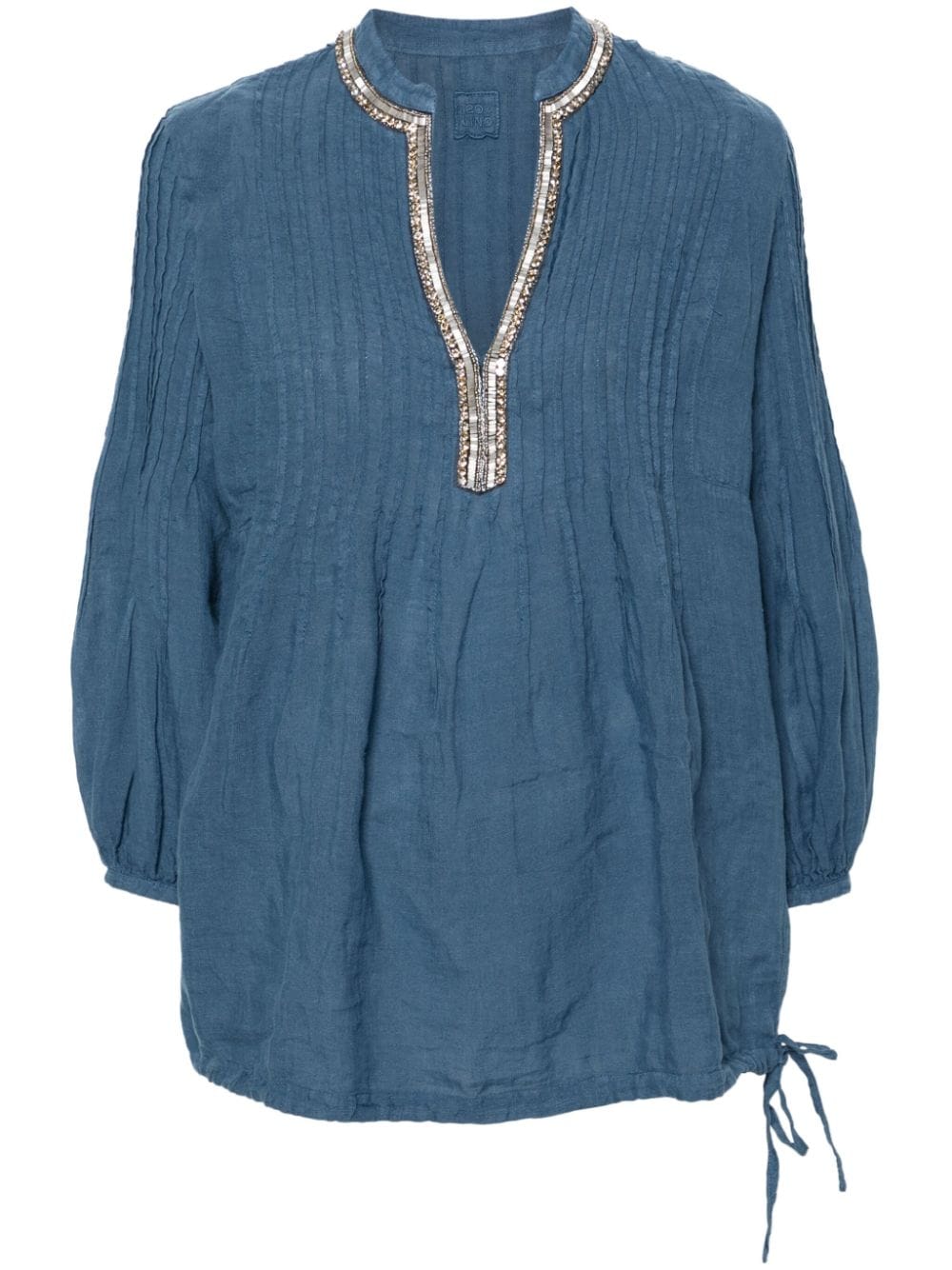 120% Lino split-neck linen blouse - Blue