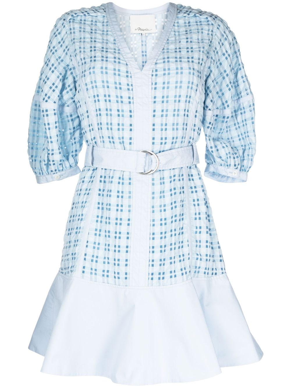 3.1 Phillip Lim Taffeta checked puff-sleeve dress - Blue von 3.1 Phillip Lim