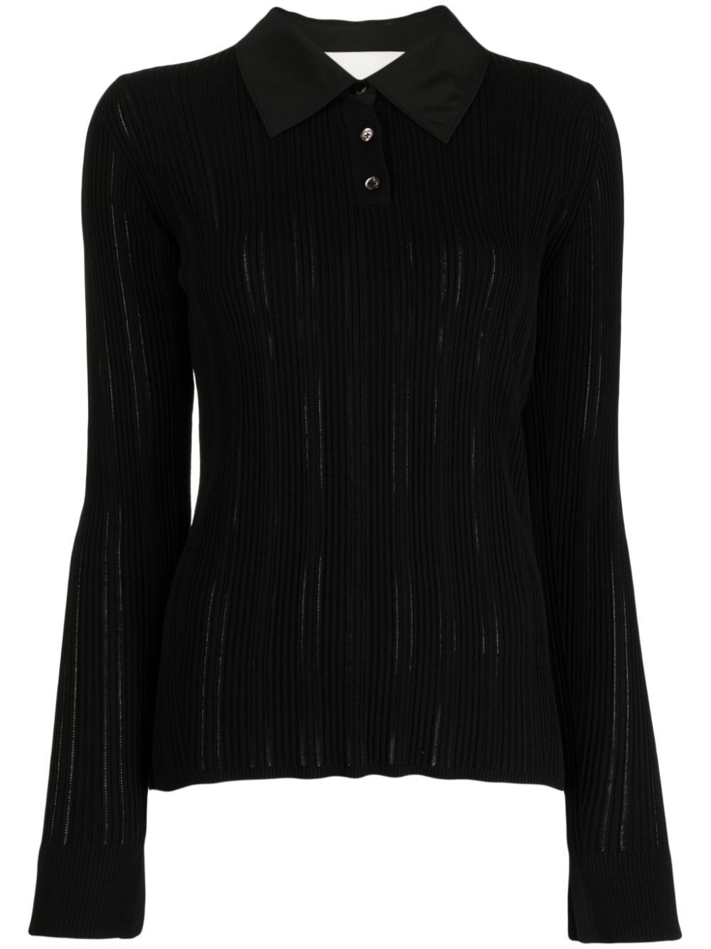 3.1 Phillip Lim Variegated ribbed-knit polo top - Black von 3.1 Phillip Lim