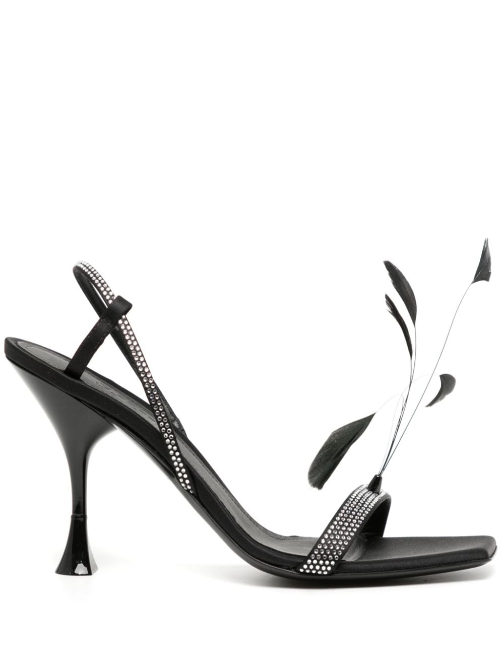 3juin Elettra 100mm feather-detail leather sandals - Black von 3juin