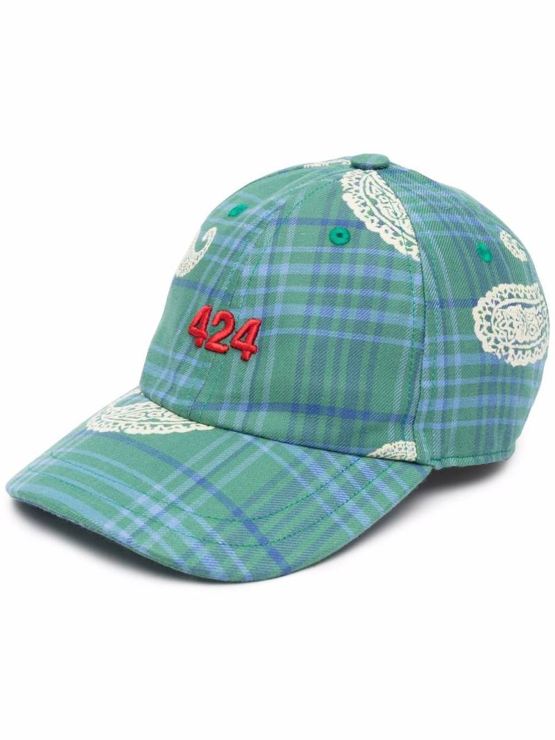 424 checked logo-embroidered cap - Green von 424