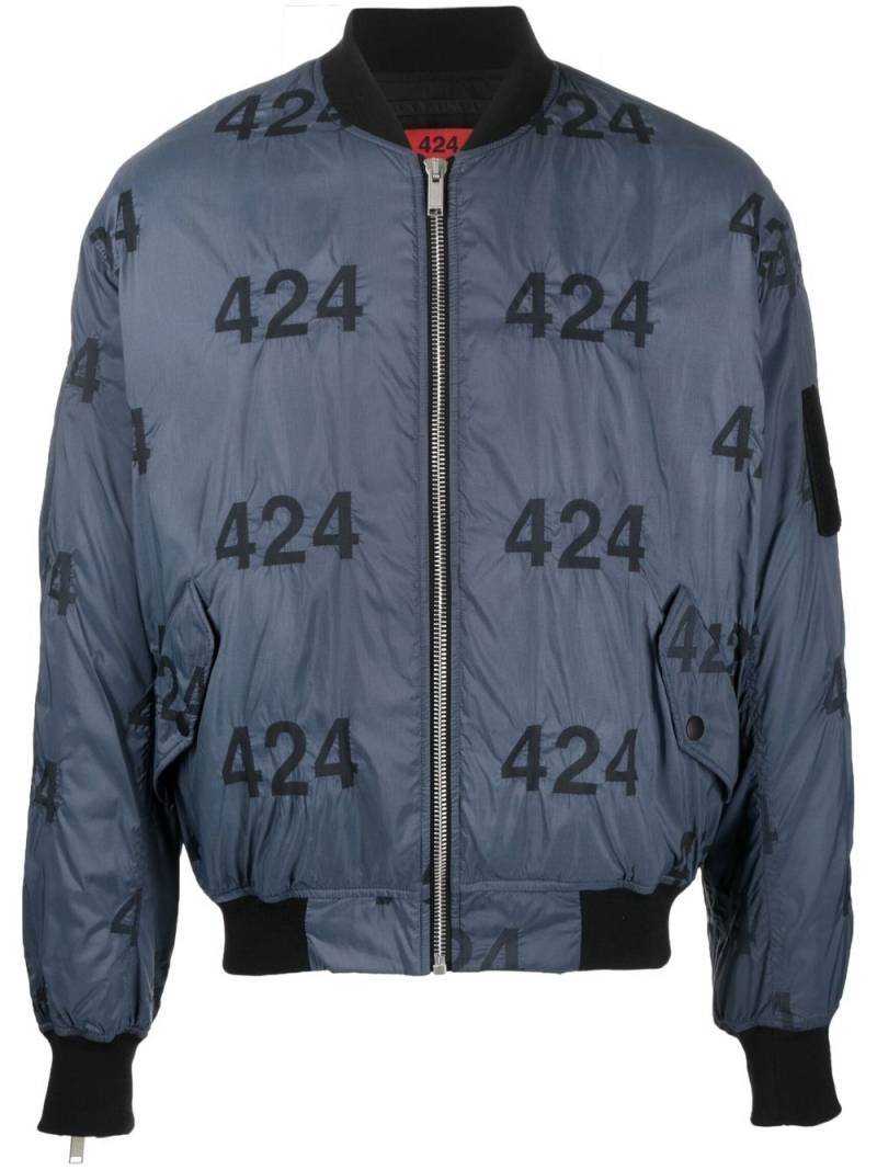 424 logo-print quilted bomber jacket - Blue von 424