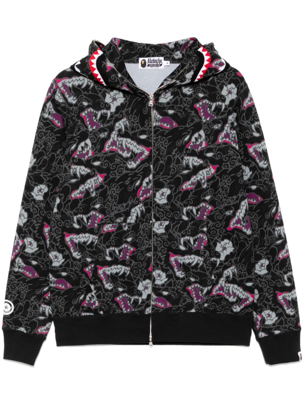 A BATHING APE® Japanese tattoo camo shark hoodie - Black von A BATHING APE®