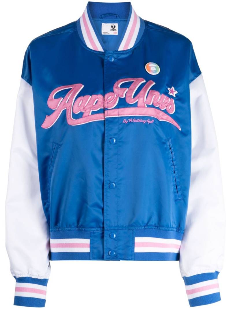 AAPE BY *A BATHING APE® logo-appliqué colour-block bomber jacket - Blue von AAPE BY *A BATHING APE®