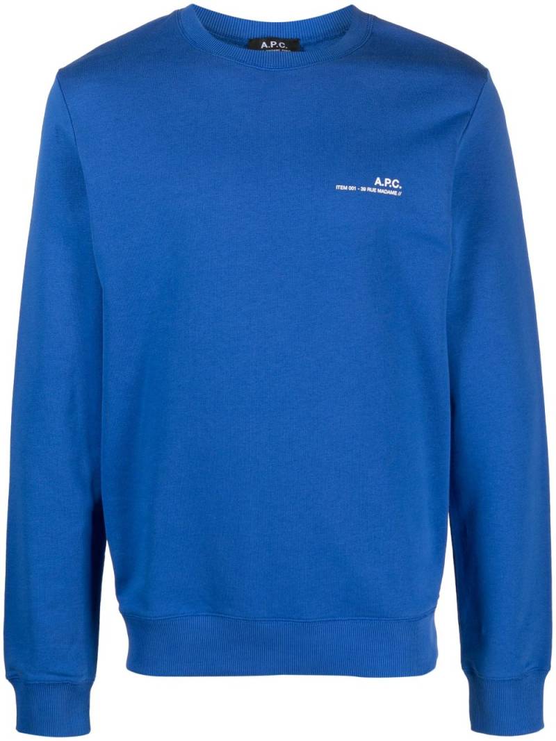 A.P.C. Item logo-print sweatshirt - Blue von A.P.C.