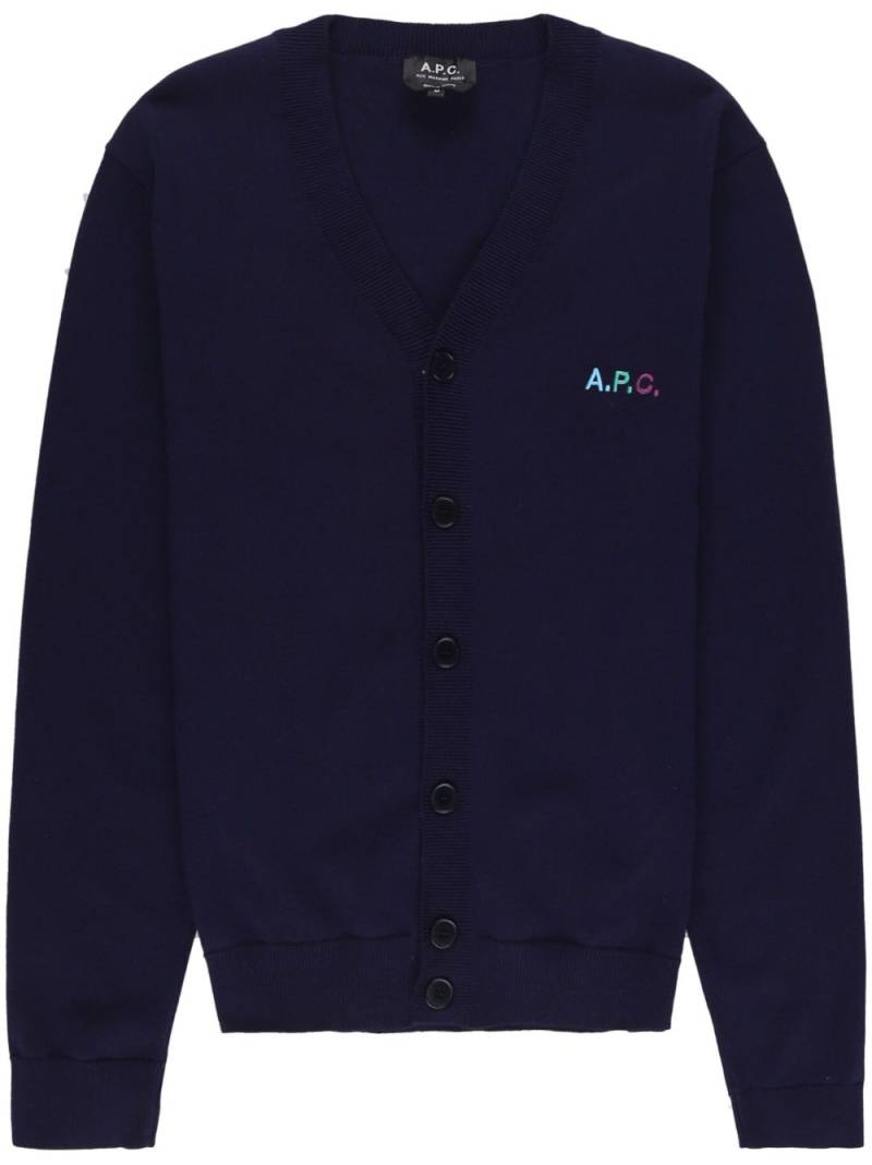 A.P.C. embroidered logo cotton cardigan - Blue von A.P.C.