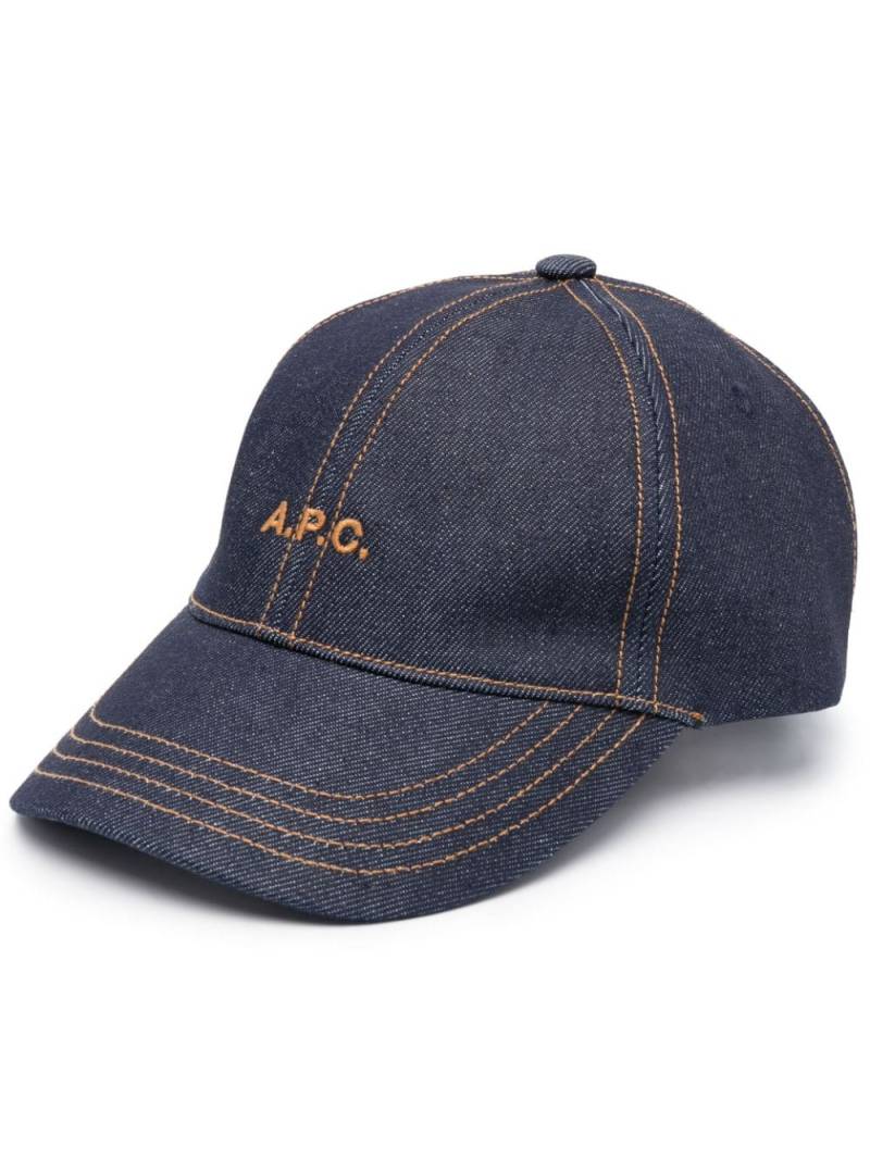 A.P.C. embroidered logo denim baseball cap - Blue von A.P.C.