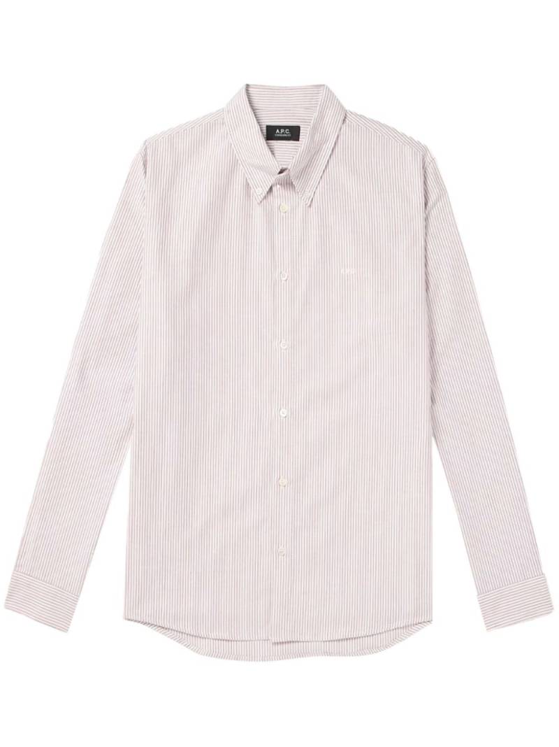 A.P.C. embroidered-logo striped shirt - Pink von A.P.C.