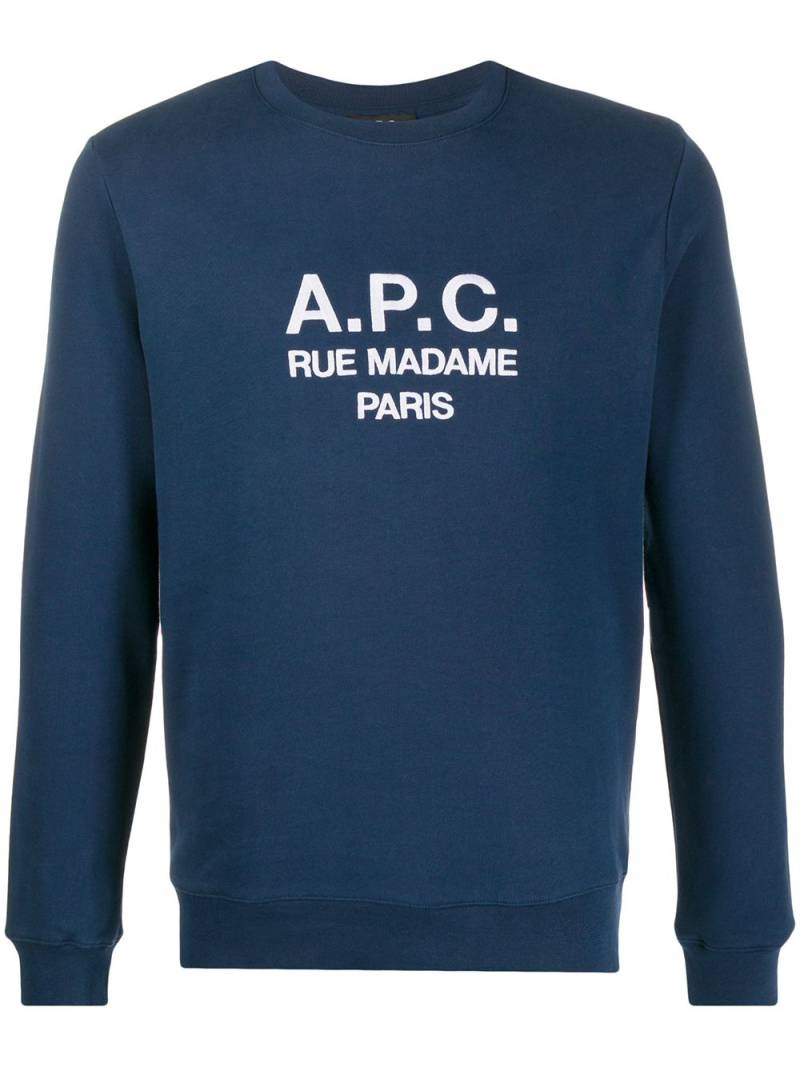 A.P.C. embroidered logo sweatshirt - Blue von A.P.C.