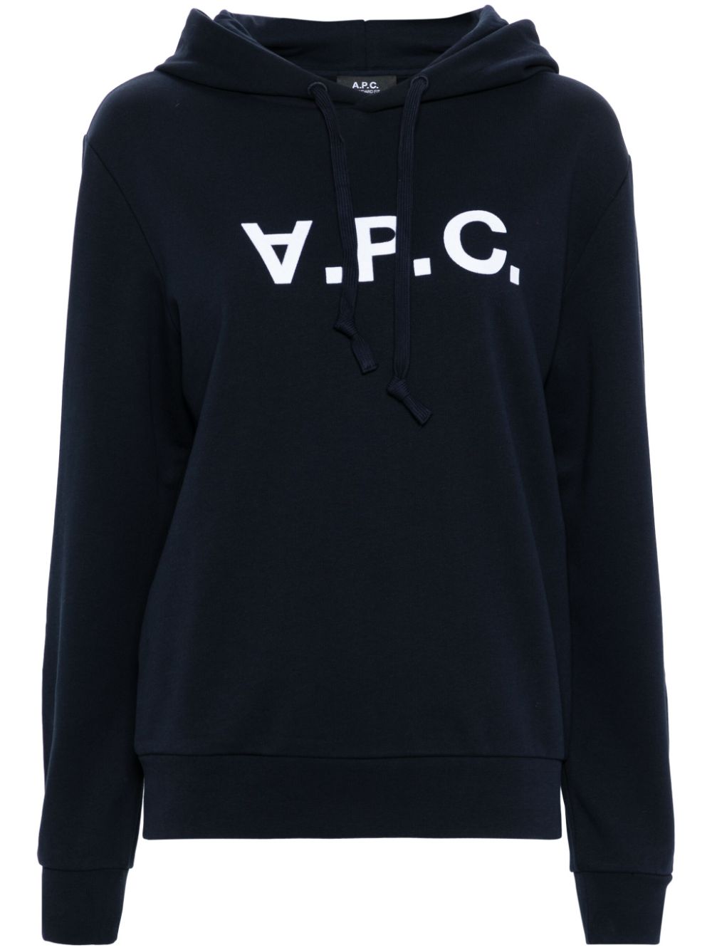 A.P.C. flocked-logo cotton hoodie - Blue von A.P.C.