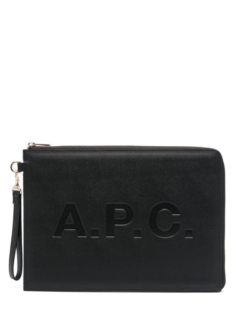 A.P.C. logo-debossed leather clutch bag - Black von A.P.C.