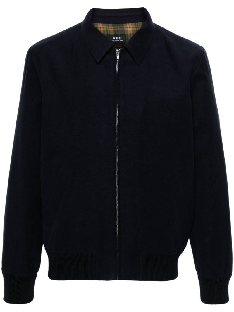 A.P.C. logo-embroidered bomber jacket - Blue von A.P.C.