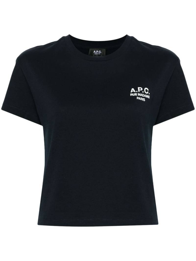 A.P.C. logo-embroidered cotton T-shirt - Blue von A.P.C.