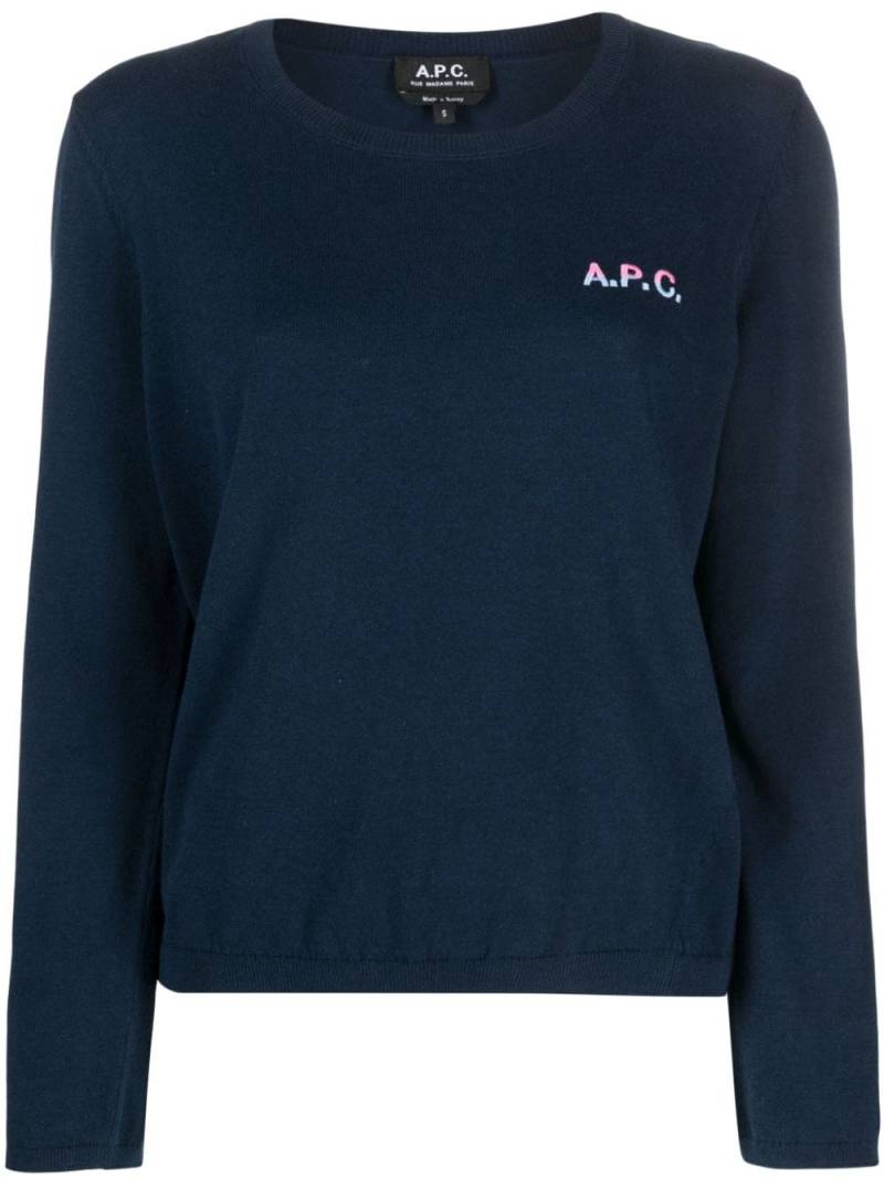 A.P.C. logo-embroidered cotton jumper - Blue von A.P.C.