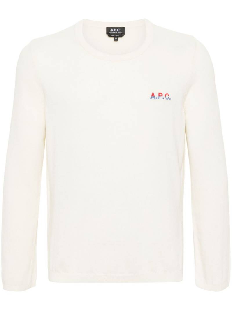 A.P.C. logo-embroidered cotton jumper - Neutrals von A.P.C.