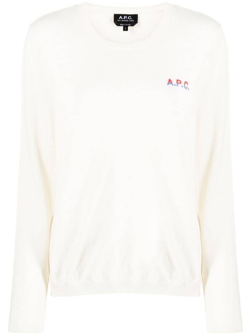 A.P.C. logo-embroidered cotton jumper - Neutrals von A.P.C.