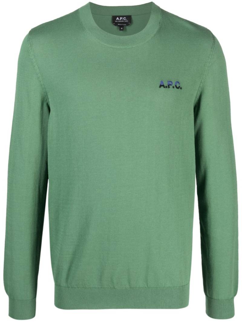 A.P.C. logo-embroidered fine-knit jumper - Green von A.P.C.