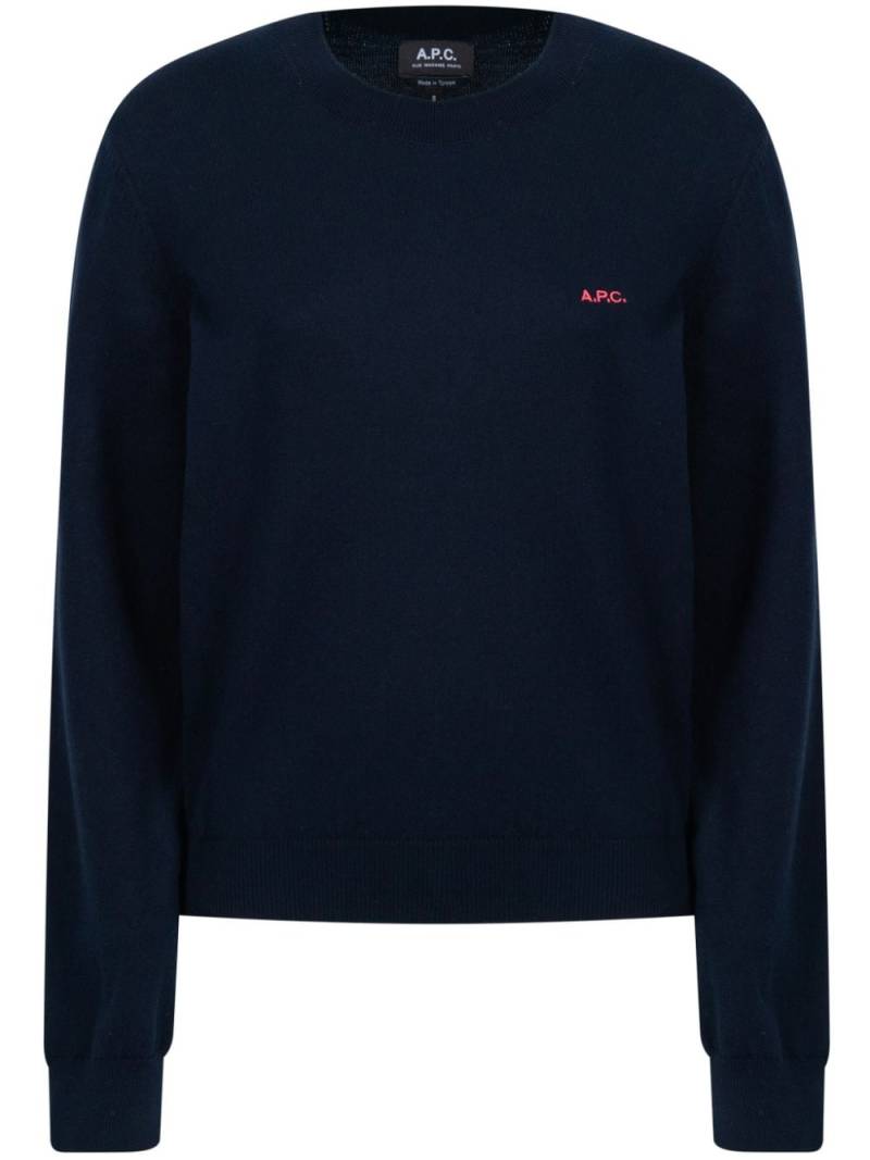 A.P.C. logo-embroidered jumper - Blue von A.P.C.