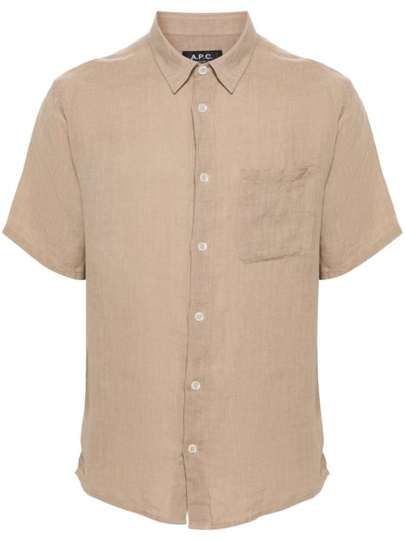 A.P.C. logo-embroidered linen shirt - Neutrals von A.P.C.