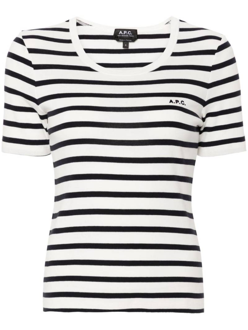 A.P.C. logo-embroidered striped T-shirt - White von A.P.C.