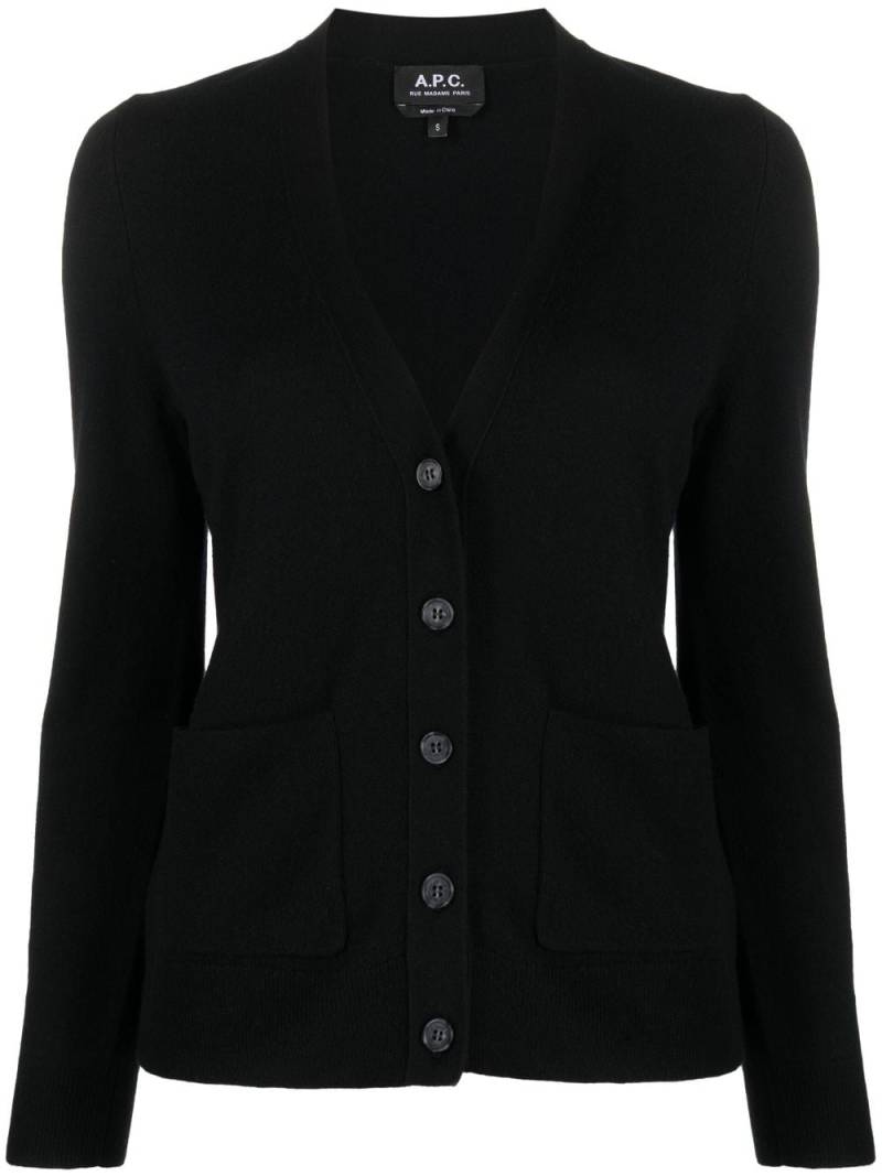 A.P.C. logo-embroidered wool cardigan - Black von A.P.C.