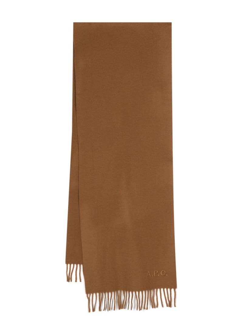 A.P.C. logo-embroidered wool scarf - Brown von A.P.C.