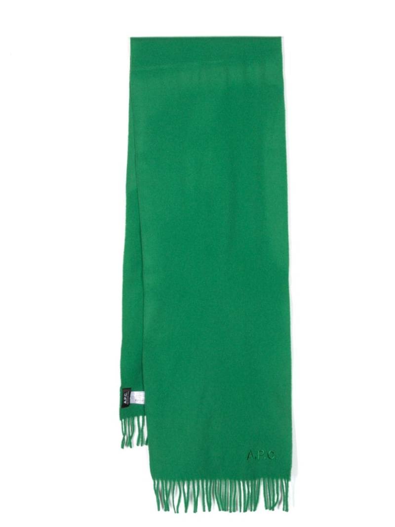 A.P.C. logo-embroidered wool scarf - Green von A.P.C.