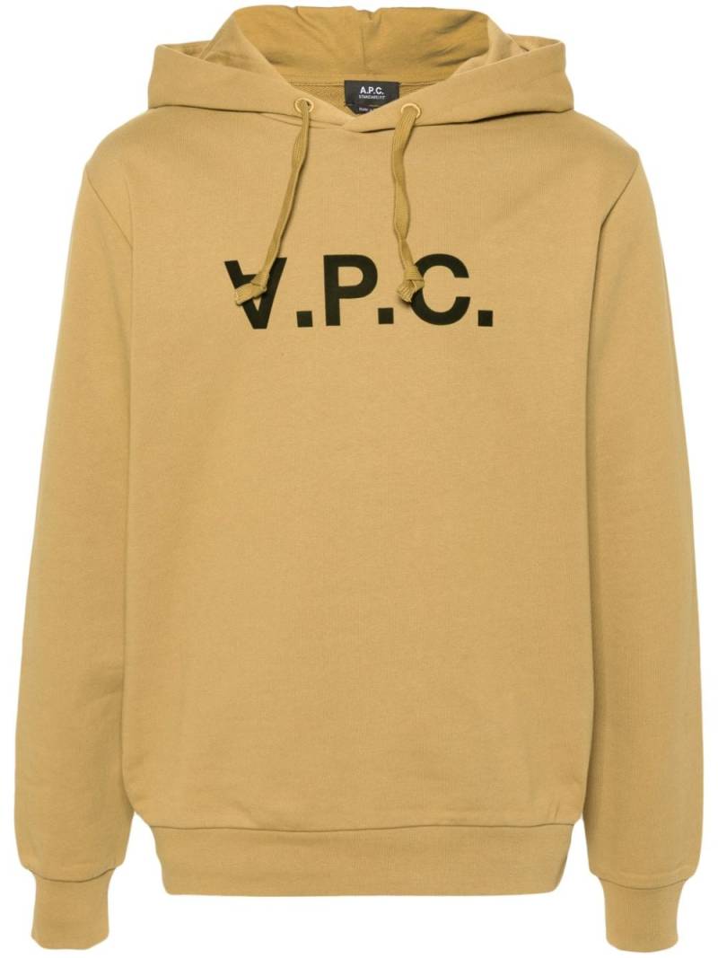 A.P.C. logo-flocked cotton hoodie - Green von A.P.C.