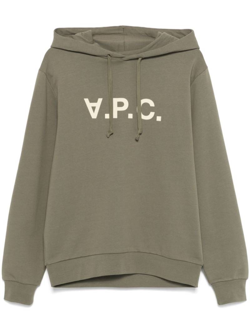 A.P.C. logo-flocked hoodie - Green von A.P.C.