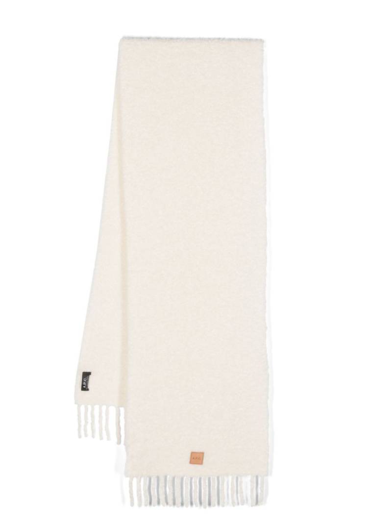 A.P.C. logo-patch fringed-edge scarf - White von A.P.C.