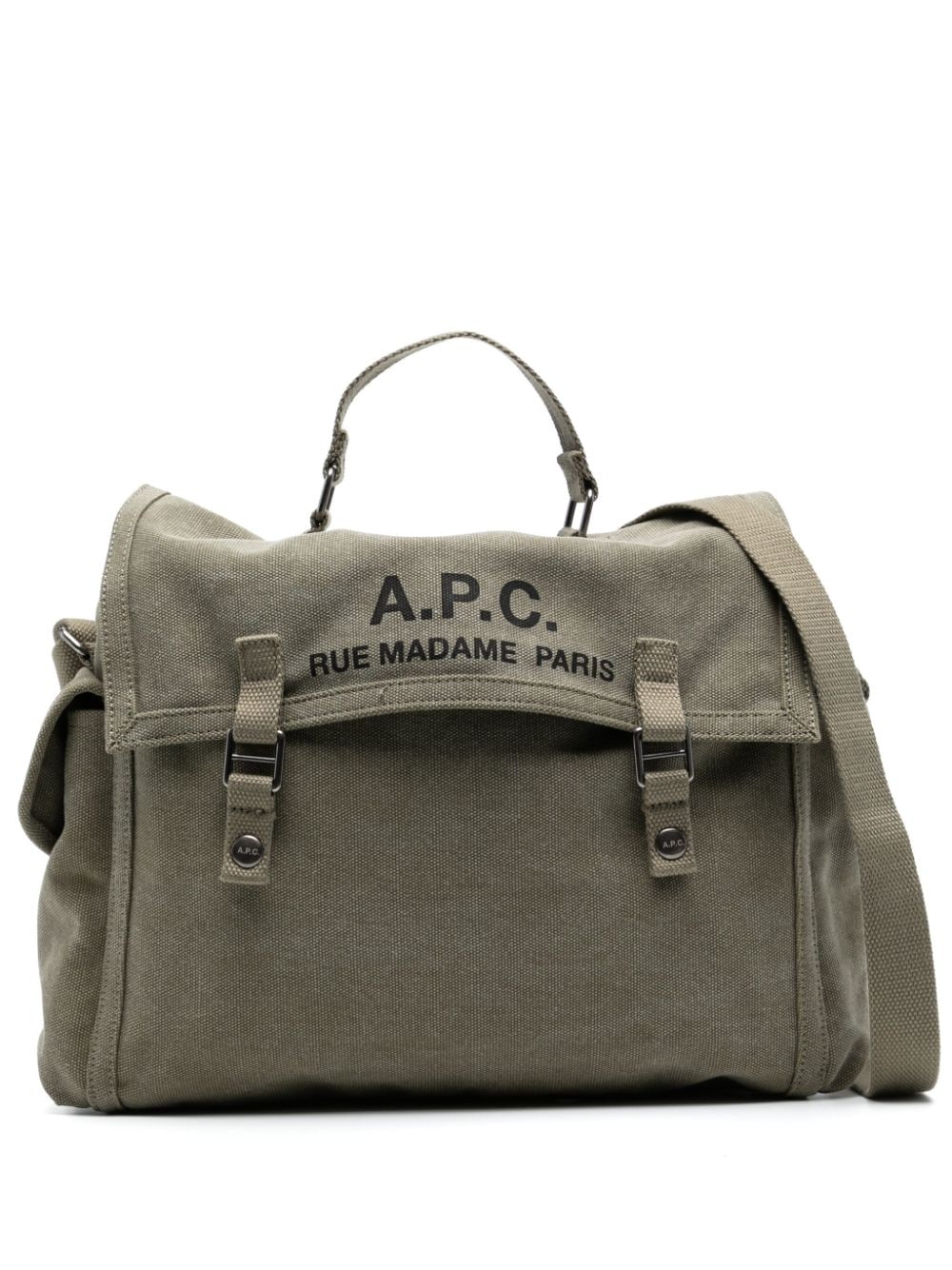 A.P.C. logo print canvas messenger bag - Green von A.P.C.