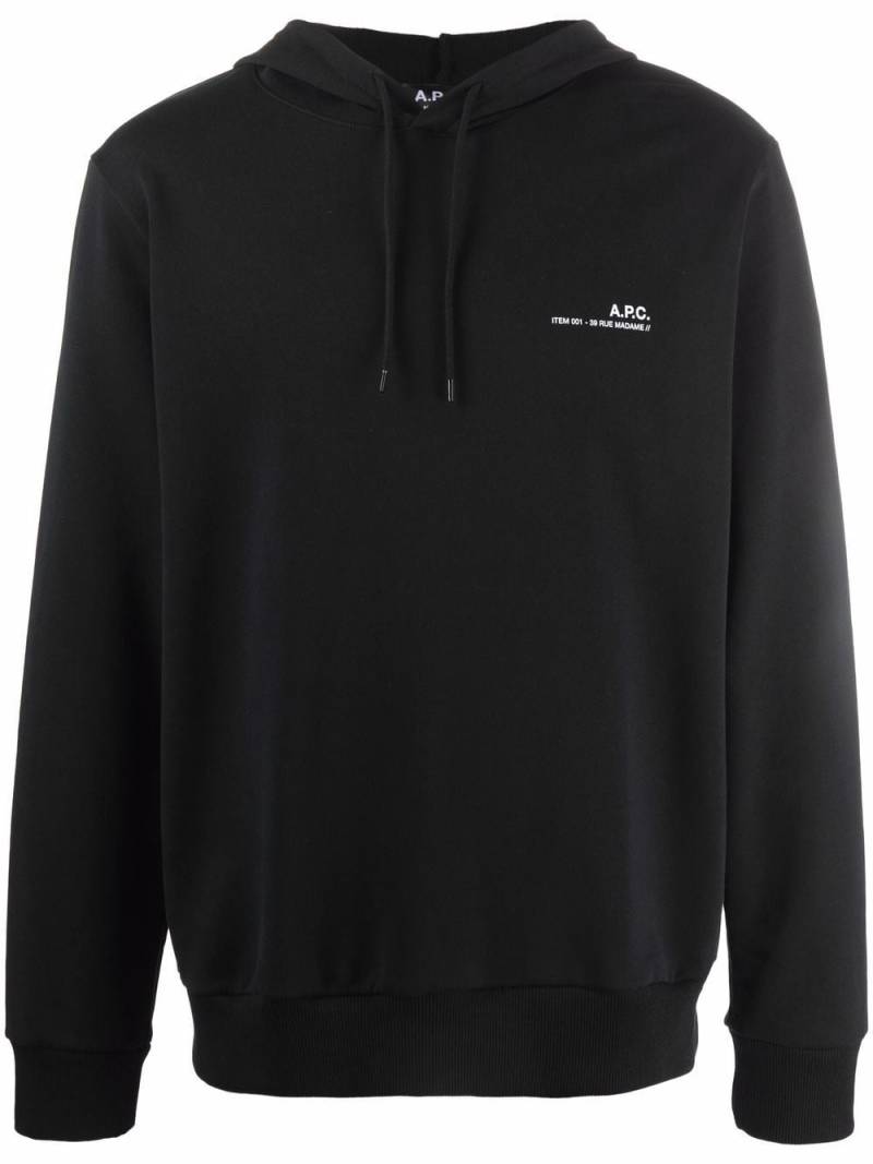 A.P.C. logo-print cotton drawstring hoodie - Black von A.P.C.