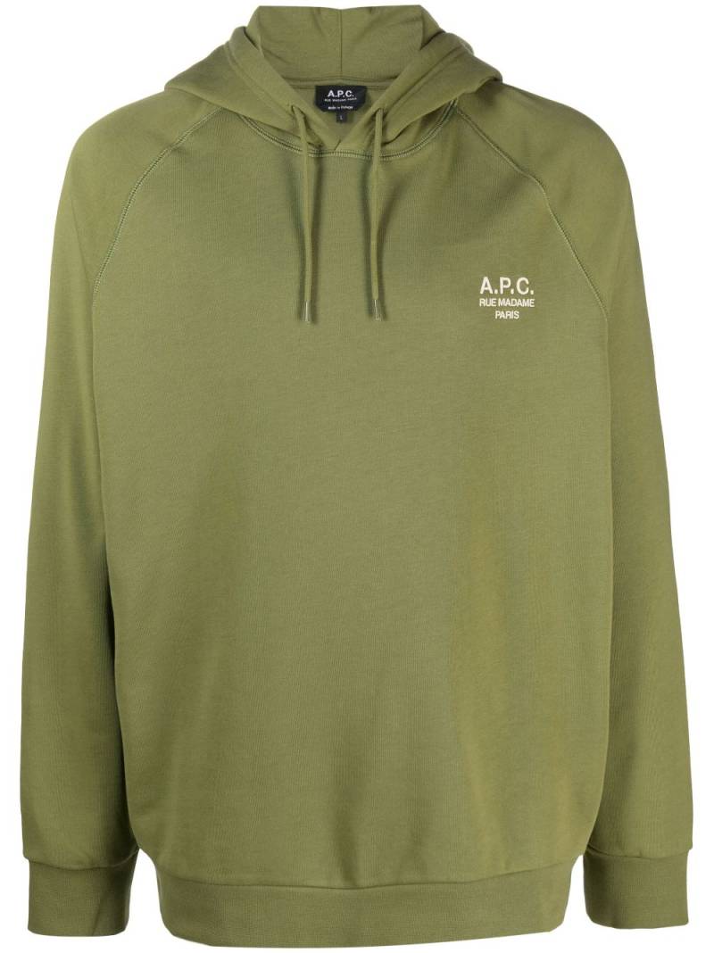A.P.C. logo-print cotton hoodie - Green von A.P.C.