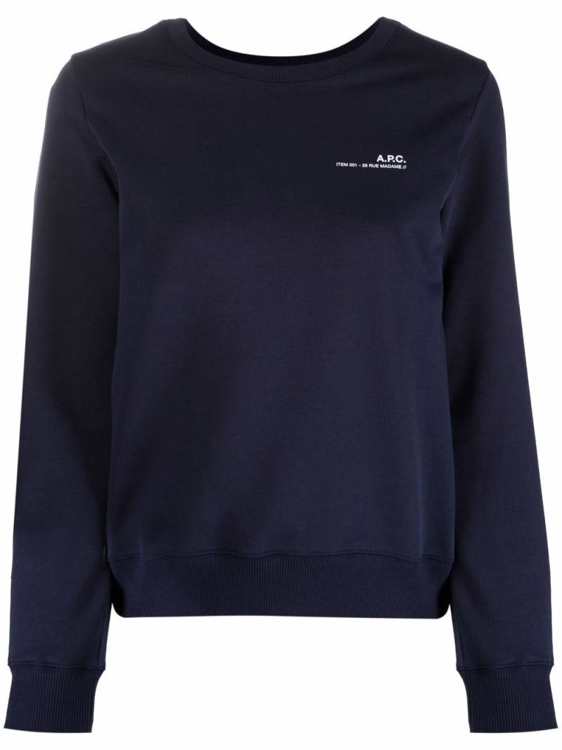 A.P.C. logo-print cotton sweatshirt - Blue von A.P.C.