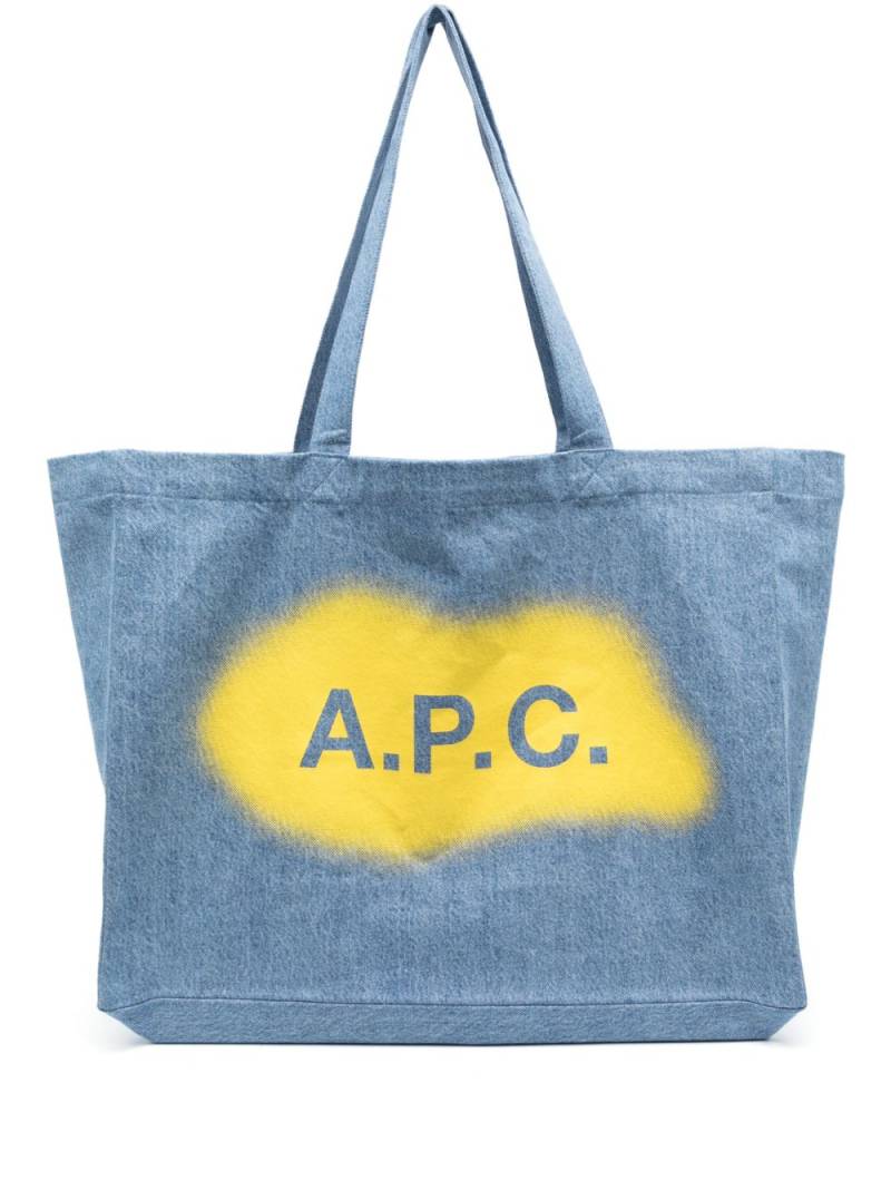 A.P.C. logo-print cotton tote bag - Blue von A.P.C.