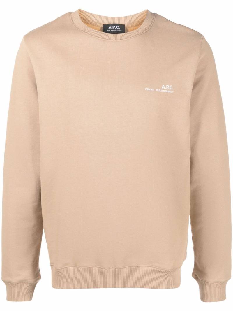 A.P.C. logo-print crew neck sweatshirt - Neutrals von A.P.C.