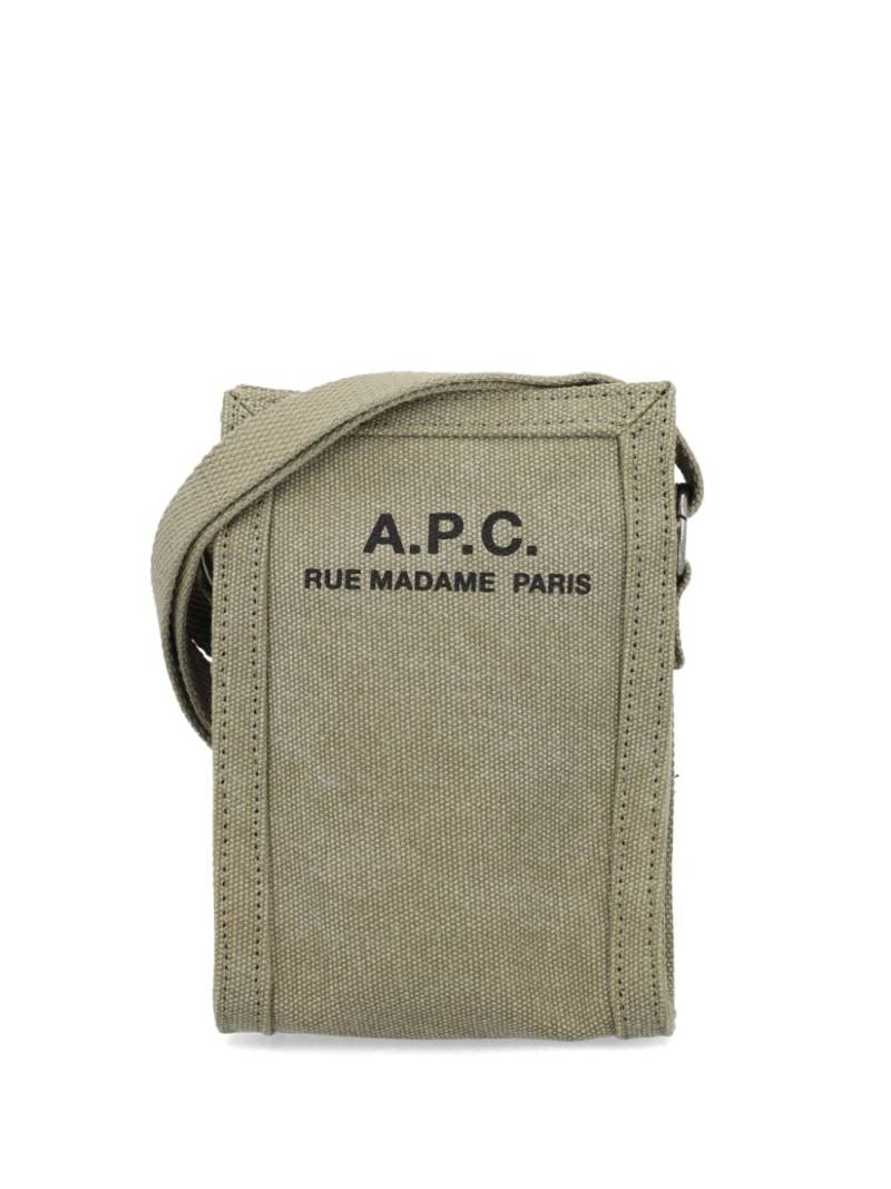 A.P.C. logo print mini canvas messenger bag - Neutrals von A.P.C.