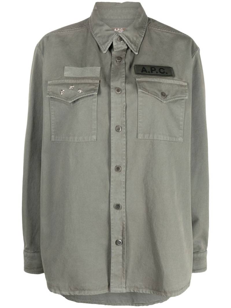 A.P.C. logo-patch shirt jacket - Green von A.P.C.