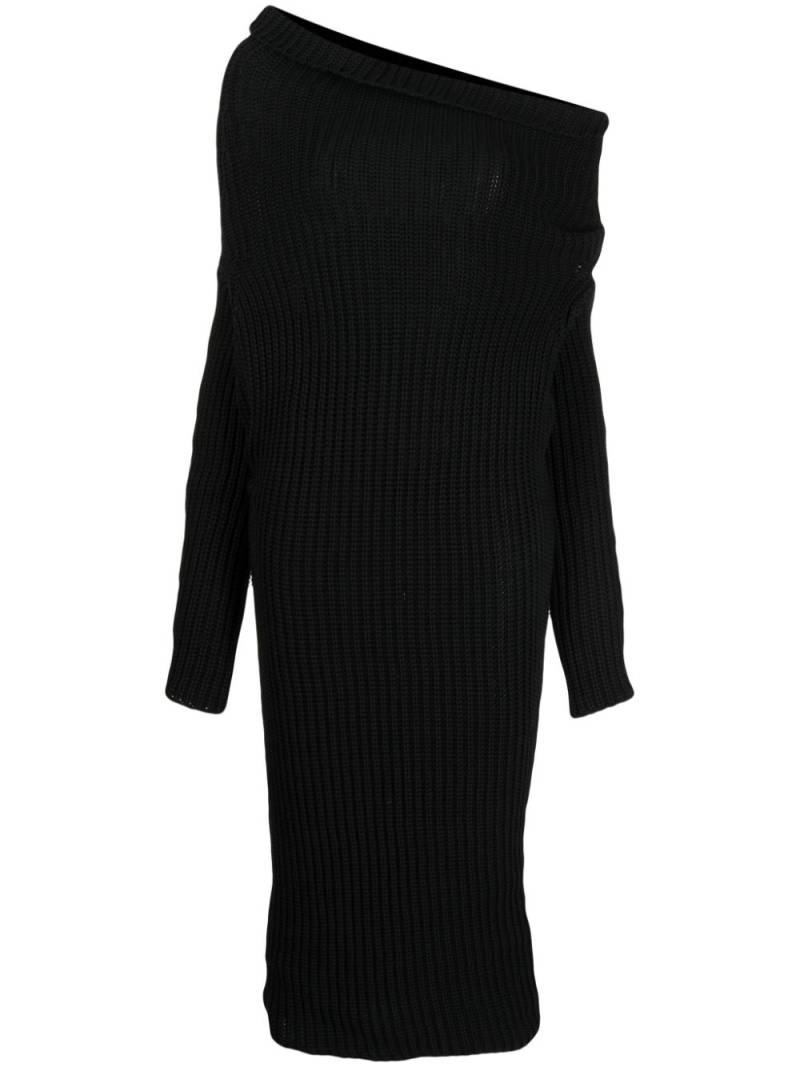 A.W.A.K.E. Mode asymmetric wool-blend midi dress - Black von A.W.A.K.E. Mode