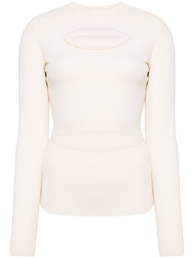 A.W.A.K.E. Mode lip-appliqué knitted top - Neutrals von A.W.A.K.E. Mode