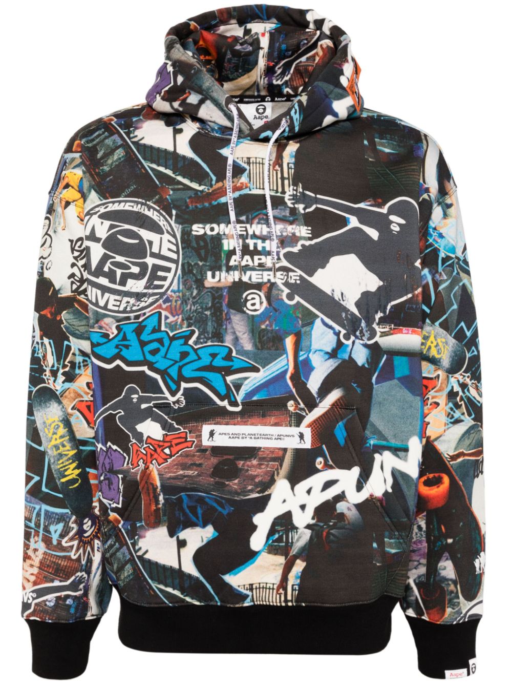 AAPE BY *A BATHING APE® Moonface-logo graffiti-print hoodie - Black von AAPE BY *A BATHING APE®