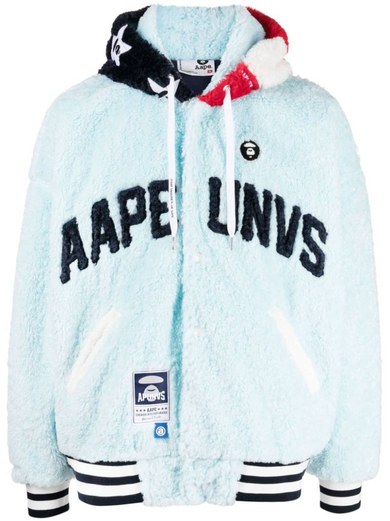 AAPE BY *A BATHING APE® logo-appliqué faux-fur hoodie - Blue von AAPE BY *A BATHING APE®