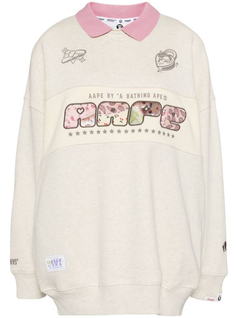 AAPE BY *A BATHING APE® logo-embellished polo sweatshirt - Neutrals von AAPE BY *A BATHING APE®