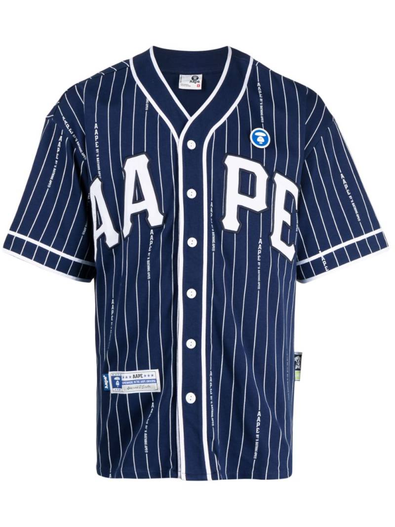 AAPE BY *A BATHING APE® logo-patch striped cotton shirt - Blue von AAPE BY *A BATHING APE®