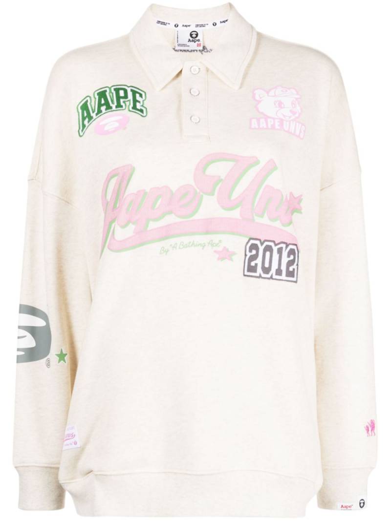 AAPE BY *A BATHING APE® logo-print cotton polo top - White von AAPE BY *A BATHING APE®