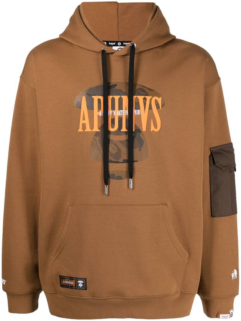 AAPE BY *A BATHING APE® logo-print panelled hoodie - Brown von AAPE BY *A BATHING APE®