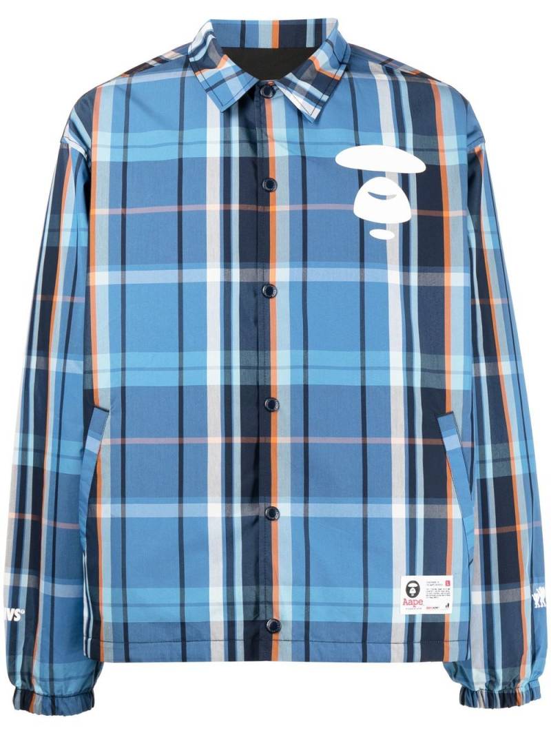 AAPE BY *A BATHING APE® tartan-check logo shirt jacket - Blue von AAPE BY *A BATHING APE®