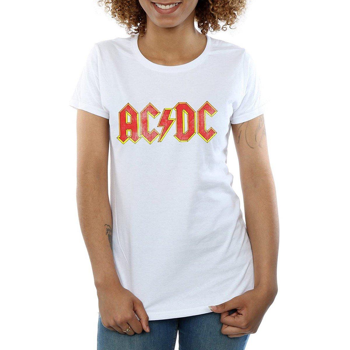 Acdc Distressed Tshirt Damen Weiss L von AC/DC