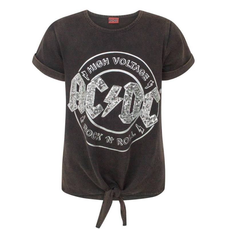 Acdc High Voltage Tshirt Vorne Gebunden Kurzärmlig Mädchen Grau 128 von AC/DC